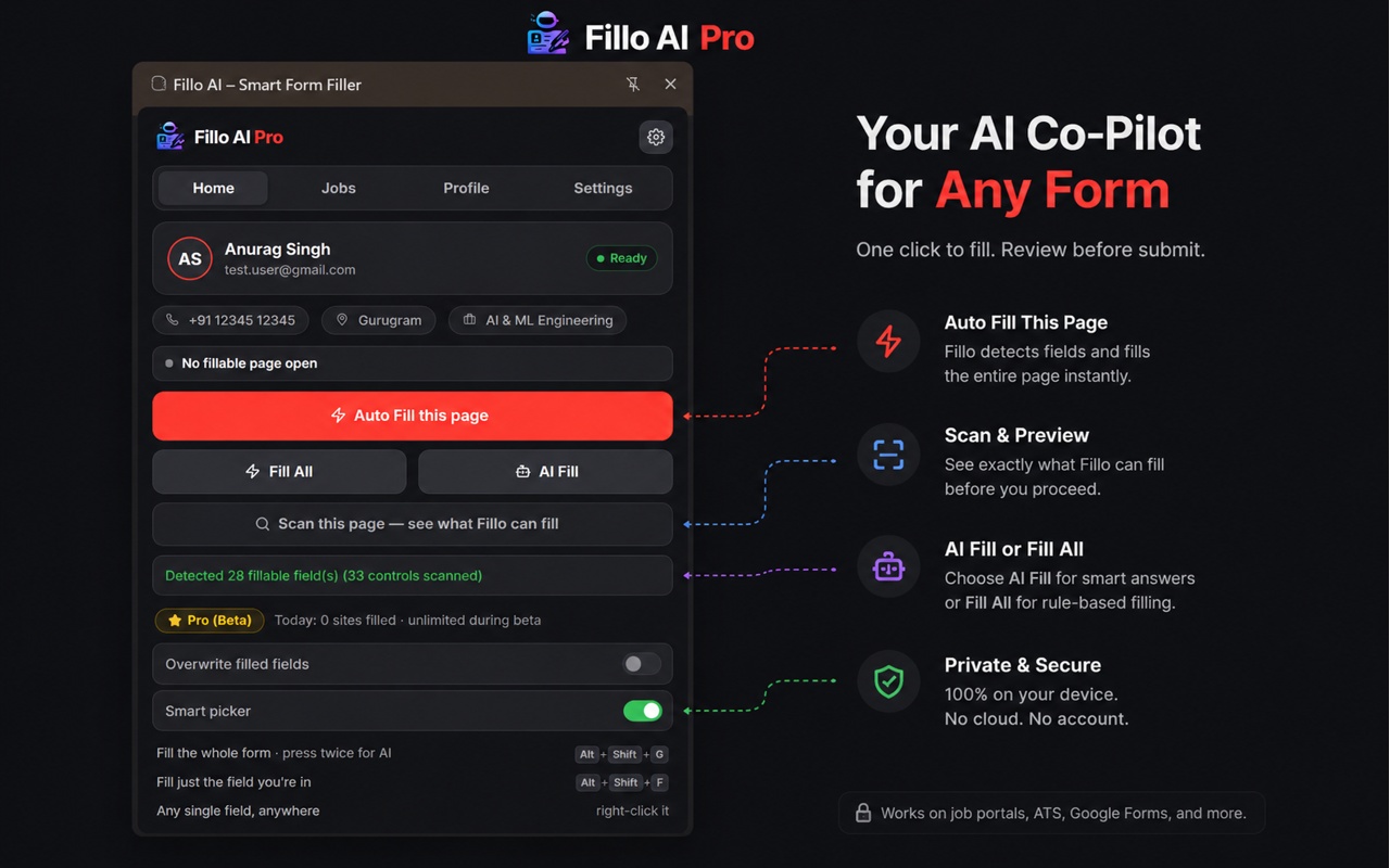 Fillo AI Pro Product Interface Screenshot
